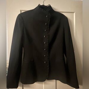 Elie Tahari Black Button-Up Blazer with ruffle detail